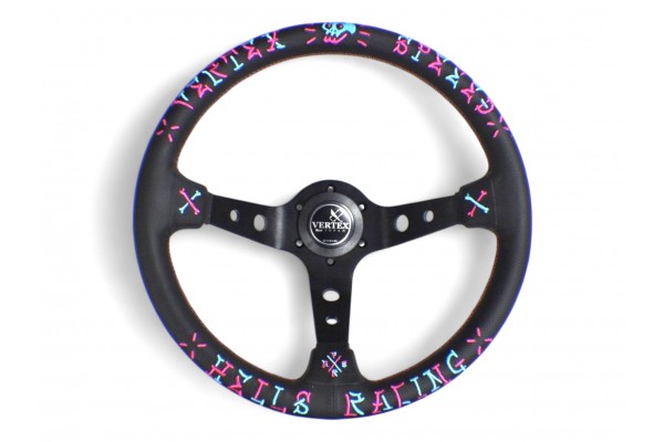 Vertex Speed Steering Wheel; Pink/Blue; Perforated Leather; 350mm x 90mm Deep